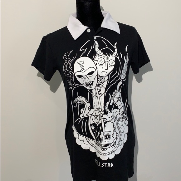 Killstar Dresses & Skirts - Killstar mini dress collared black white